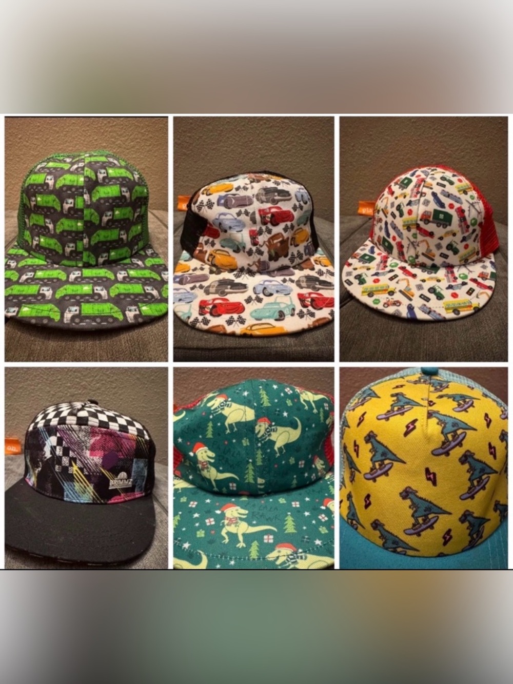 Lot of 6 Kids' Snapback Caps George Hats Milk Tribe Brimmz vehicles dino